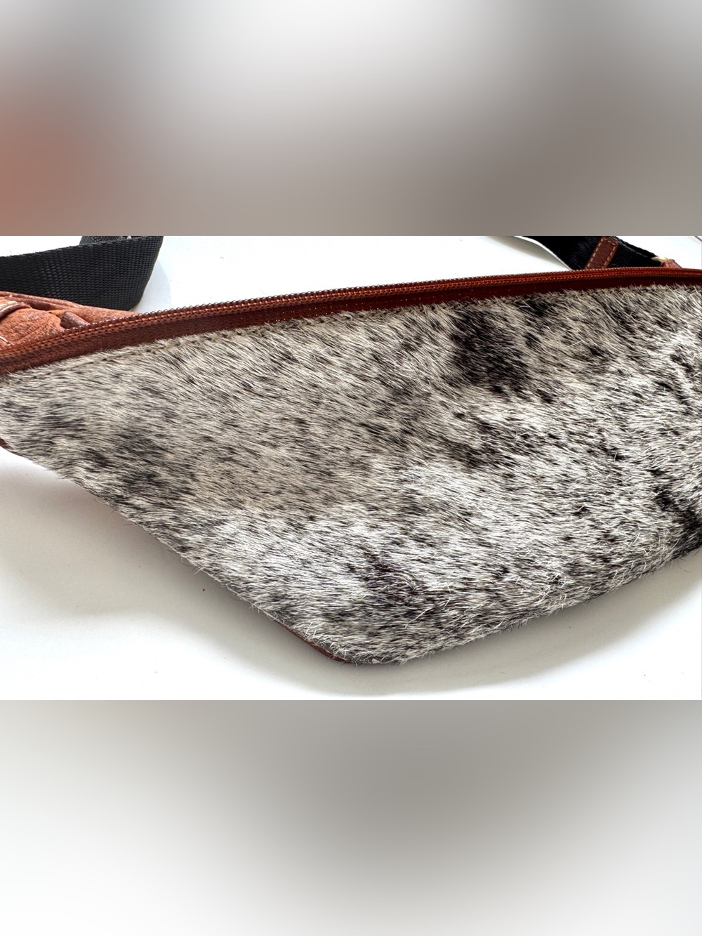 Speckled Hide Fanny Pack (or Crossbody) Brown Leather, Gray & Black - Picture 4 of 7